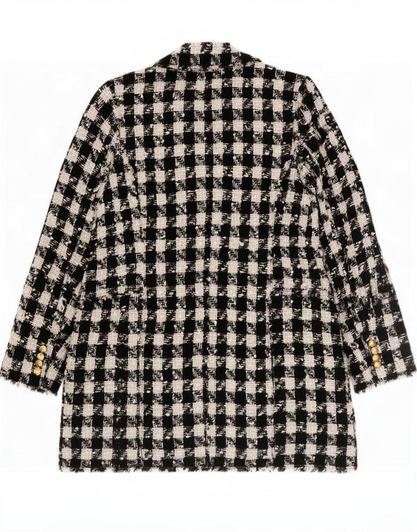 Zara Womens Double Breasted Coat UK 18 XL Black Houndstooth Polyester