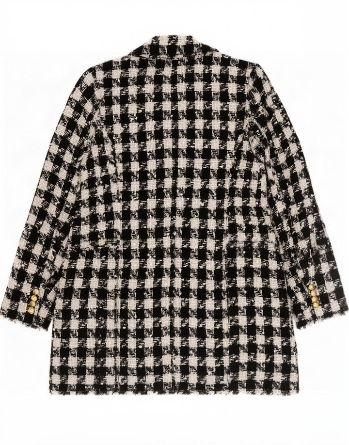 Casaco feminino Zara com peito duplo UK 18 XL preto houndstooth poliéster