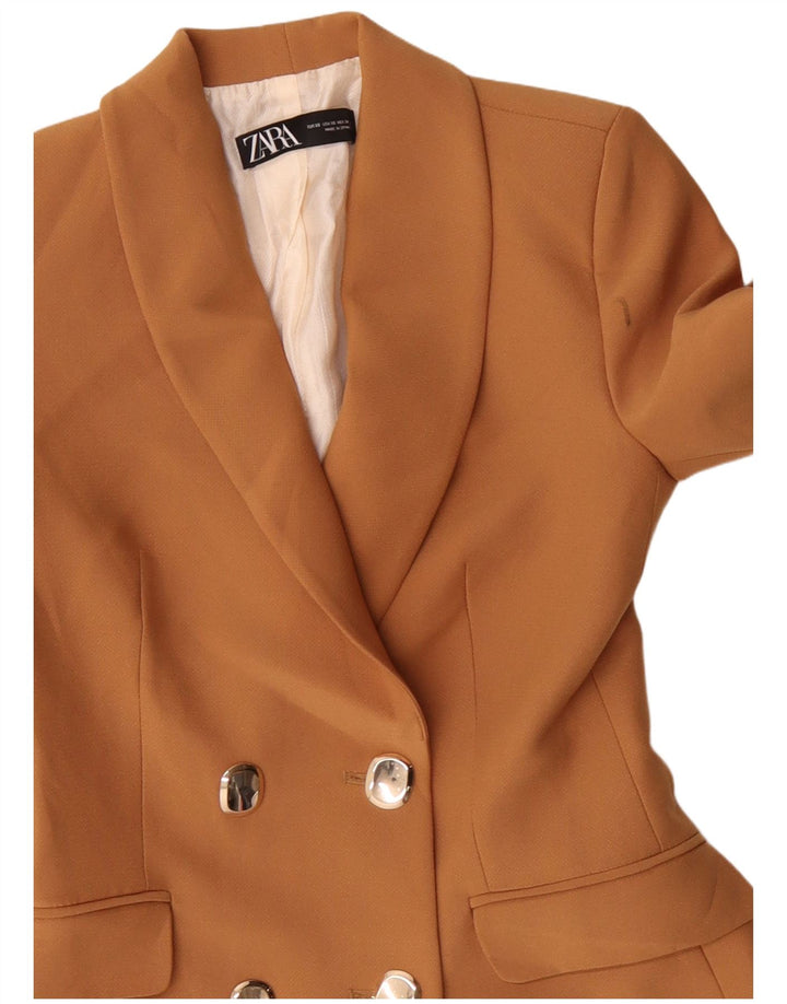 Jaqueta blazer feminina Zara Longline Double Breasted Reino Unido 6 XS Laranja Poliéster