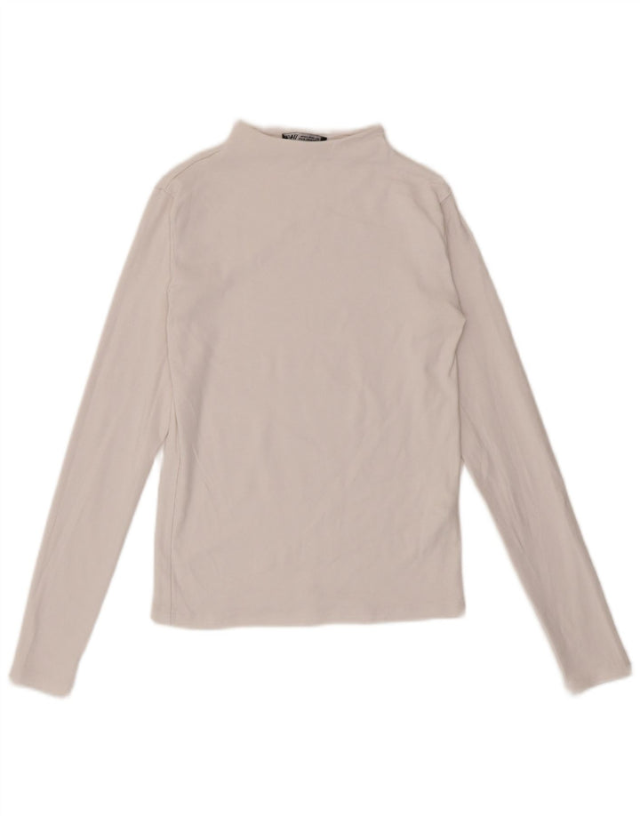 Top feminino Zara manga comprida UK 12 algodão branco médio