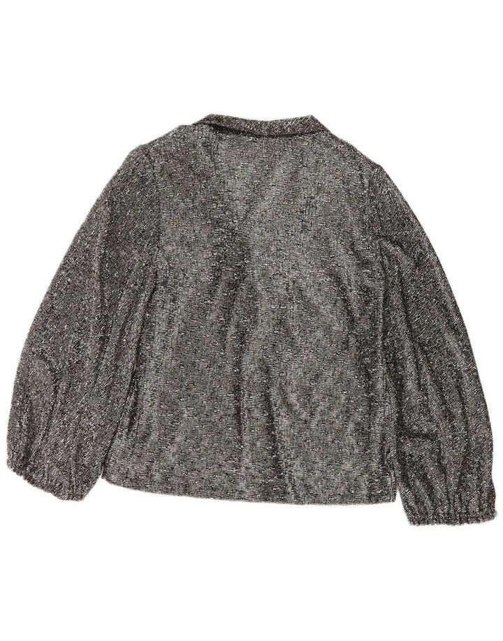 Blusa feminina vintage manga 3/4 com gravata frontal Reino Unido 16 grande cinza