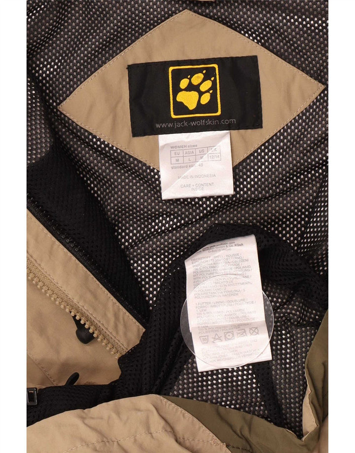 Jaqueta de chuva feminina com capuz Jack Wolfskin Reino Unido 12/14 bloco colorido bege médio