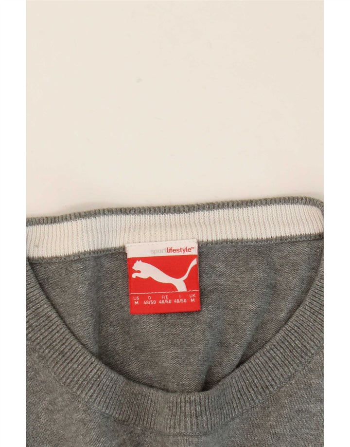 Suéter masculino Puma com gola redonda listrado cinza médio
