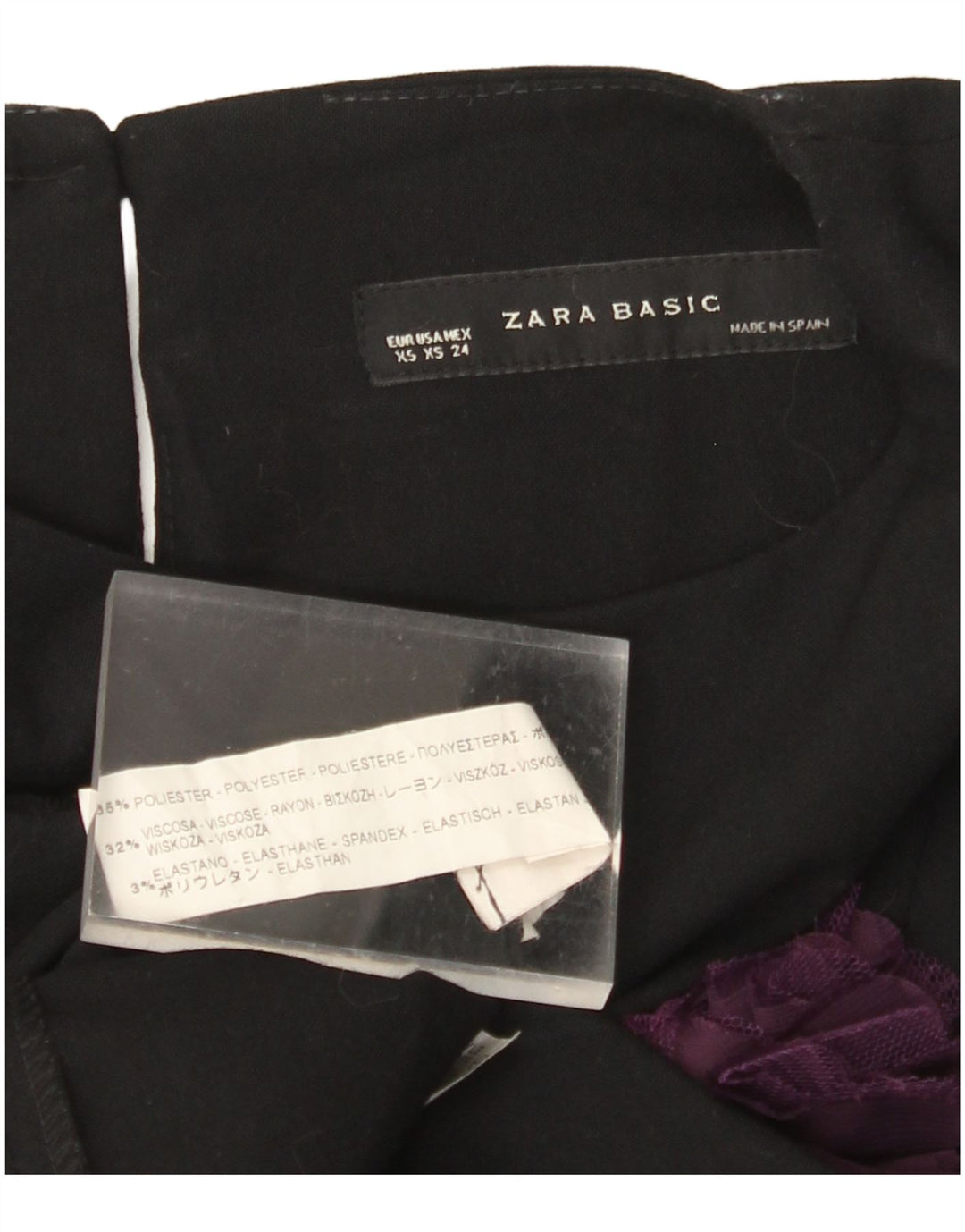 ZARA Vestido feminino sem mangas com bainha UK 4 XS preto floral poliéster