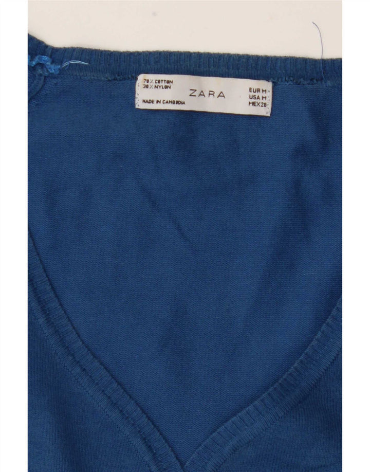 Suéter cardigã feminino Zara Reino Unido 12 algodão azul médio