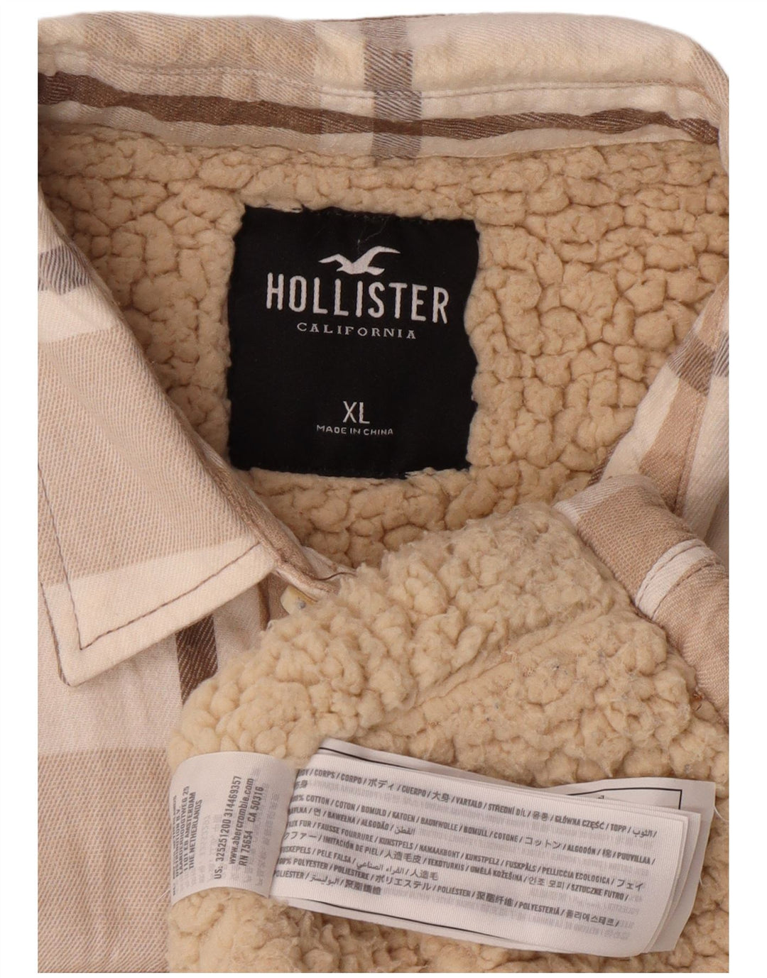 Camisa masculina de flanela Lenhador HOLLISTER XL de algodão xadrez bege