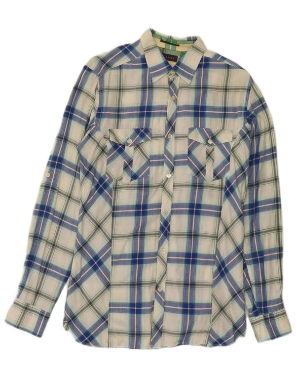 Camisa masculina de flanela Ted Baker tamanho 2 pequeno algodão xadrez azul