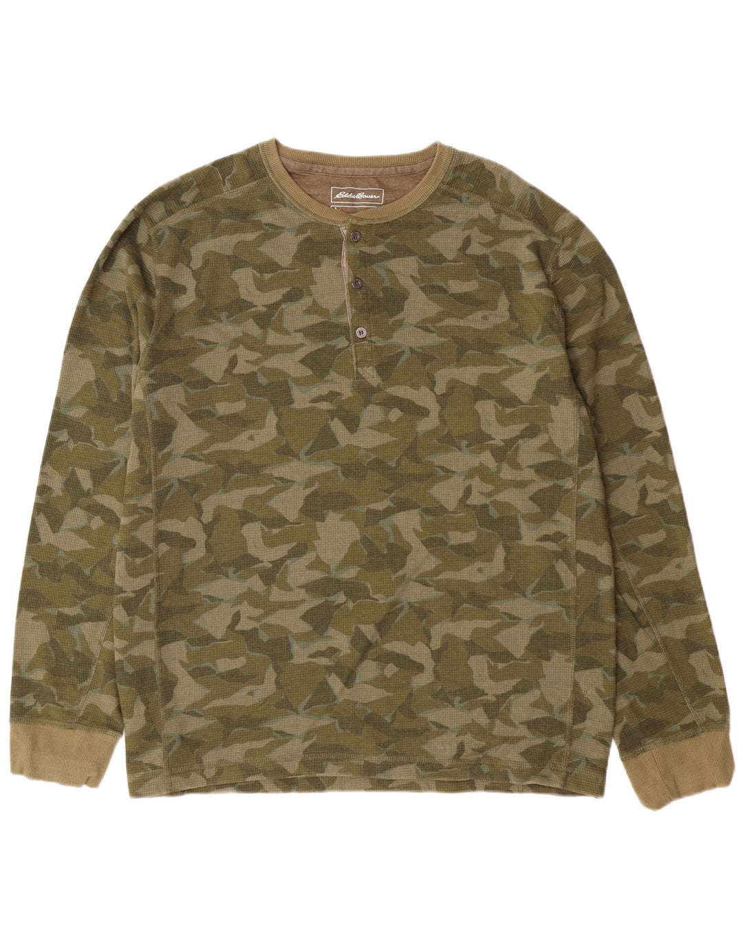 Eddie Bauer Top masculino manga comprida XL algodão camuflado verde