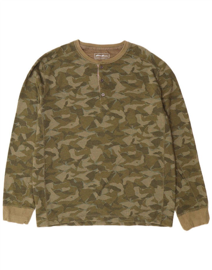 Eddie Bauer Top masculino manga comprida XL algodão camuflado verde
