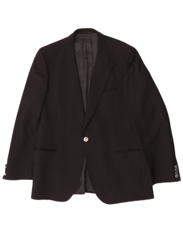 Jaqueta blazer masculina de 1 botão San Remo IT 54 2XL lã virgem preta clássica