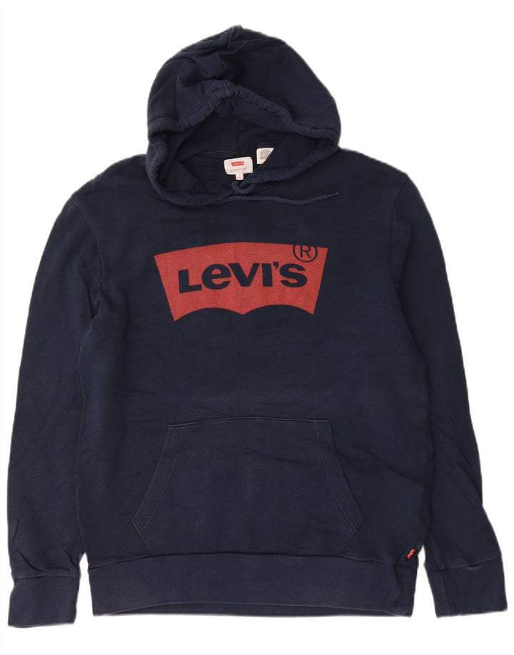 Suéter com capuz gráfico masculino Levi's médio azul marinho algodão