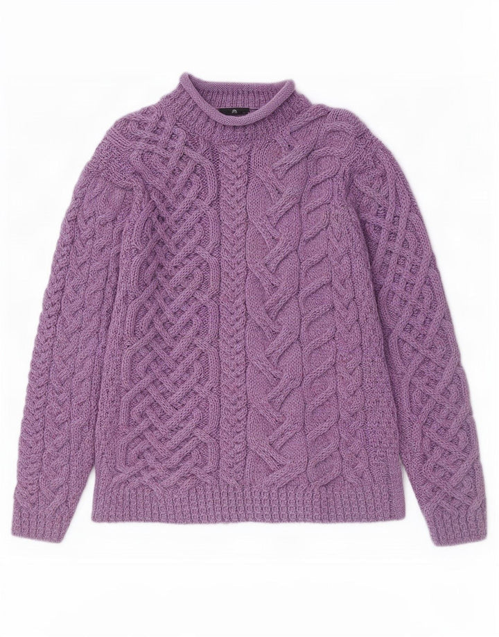Suéter feminino Aran Wollen Mills com gola tartaruga Reino Unido 14 médio roxo