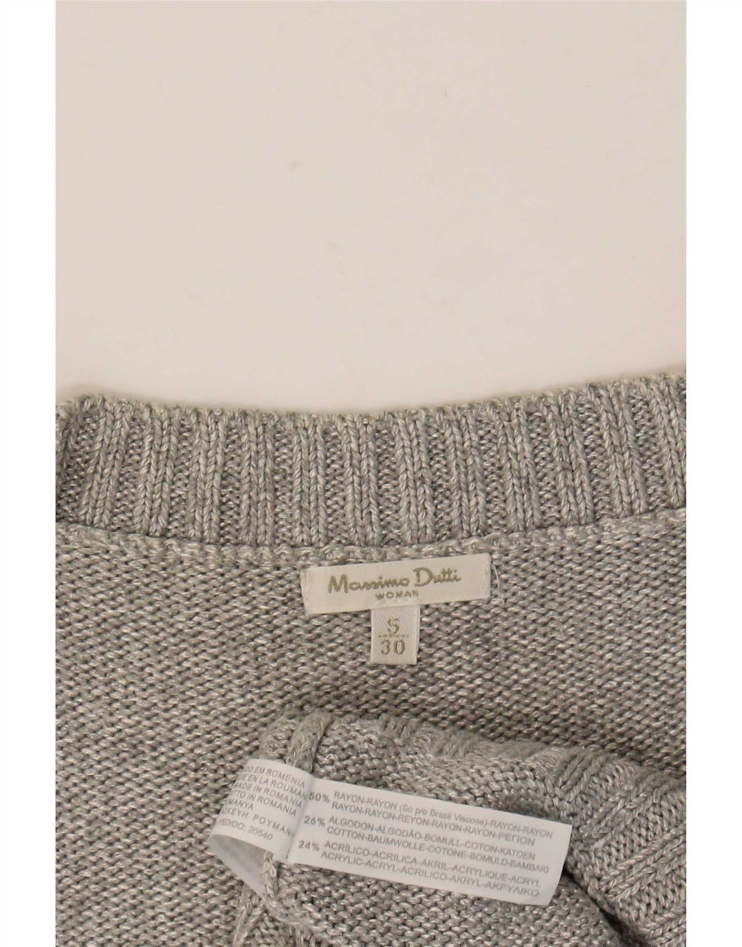 Suéter feminino Massimo Dutti manga curta com decote em V Reino Unido 10 pequeno cinza
