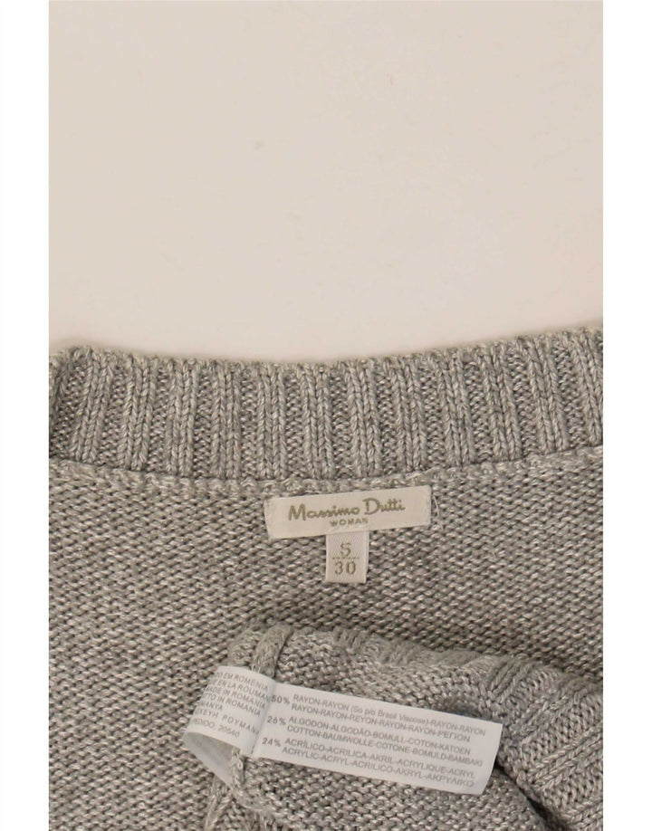 Suéter feminino Massimo Dutti manga curta com decote em V Reino Unido 10 pequeno cinza