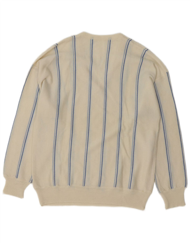 Suéter masculino VINTAGE com decote em V médio listrado branco