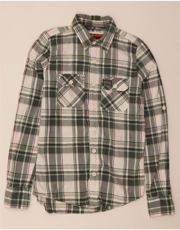 Camisa masculina de flanela Superdry algodão xadrez verde médio