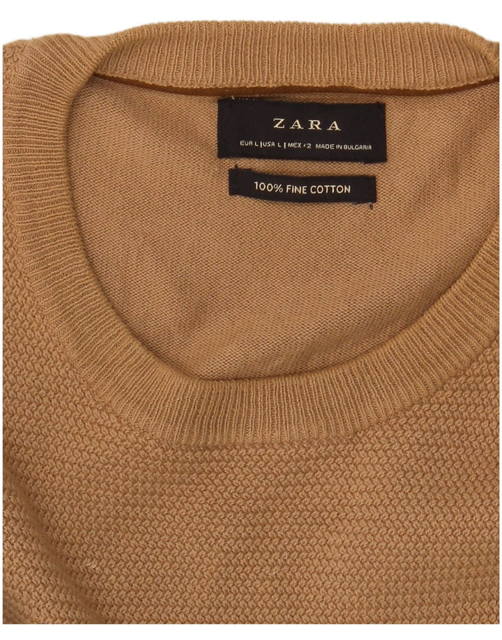 Zara Suéter masculino com gola redonda, grande algodão bege