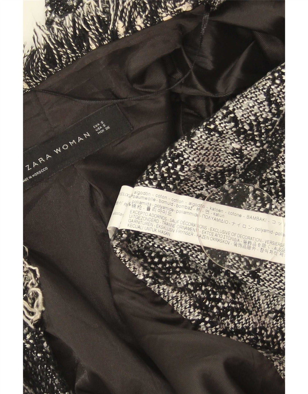 Sobretudo aberto feminino Zara Reino Unido 10 pequeno algodão houndstooth preto