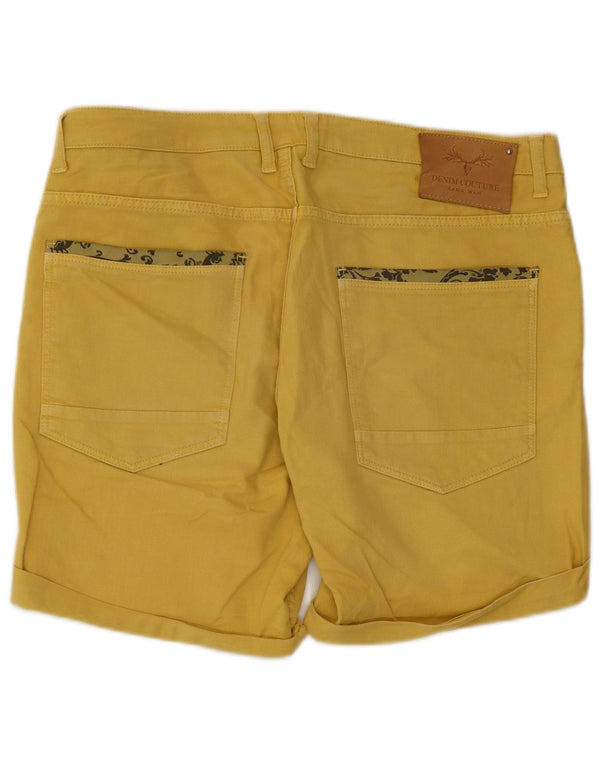 Zara Mens Denim Shorts EU 44 Grande W34 Algodão Amarelo