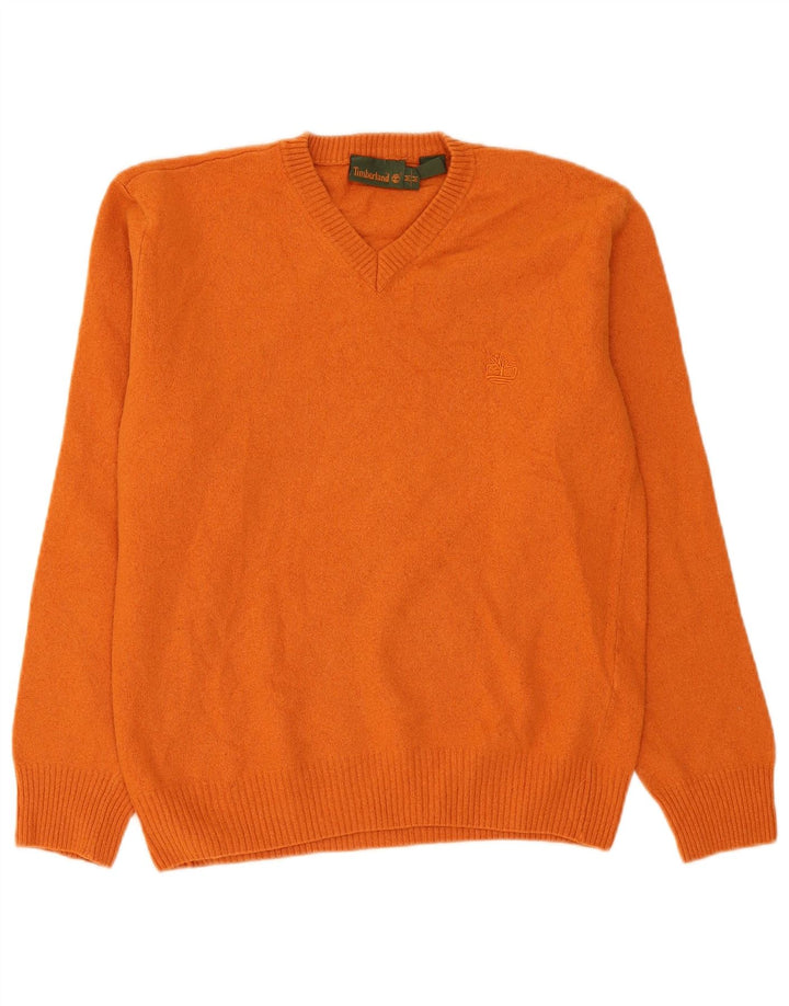 Suéter masculino Timberland com decote em V de lã laranja médio