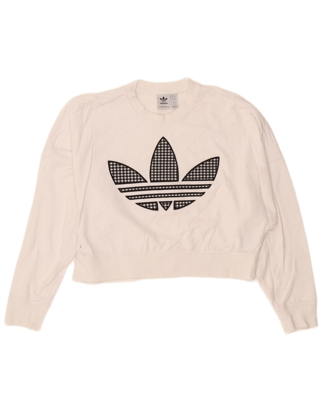 ADIDAS Womens Oversized Crop Graphic Moletom Jumper UK 8 Pequeno Branco