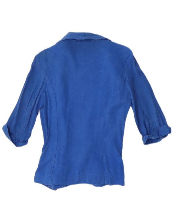 Warehouse Womens 3/4 Sleeve Open Blazer Jacket UK 8 Small Blue Lyocell