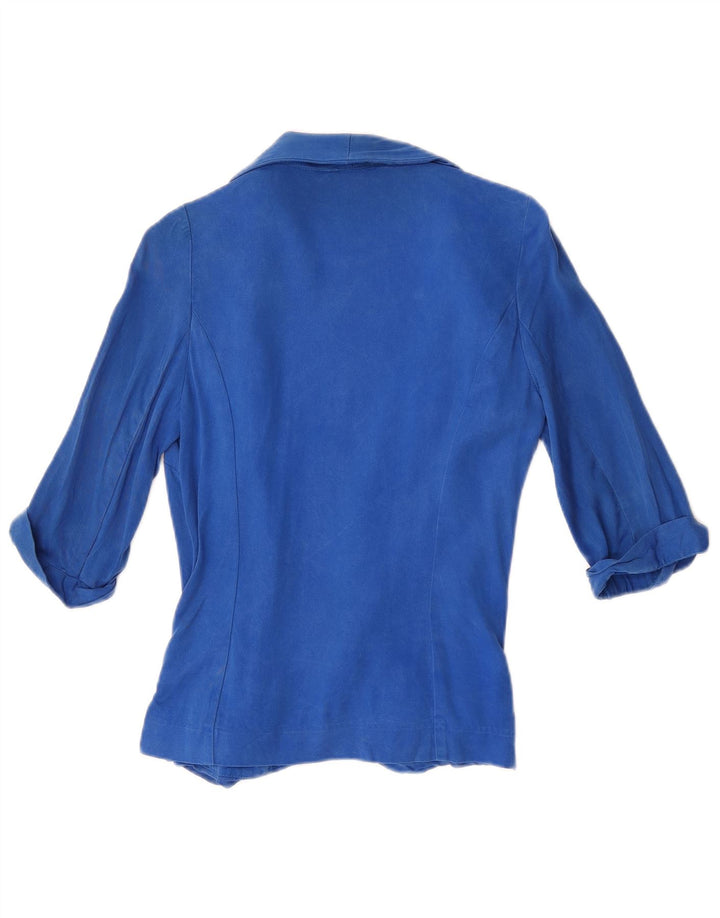 Warehouse Womens 3/4 Sleeve Open Blazer Jacket UK 8 Small Blue Lyocell