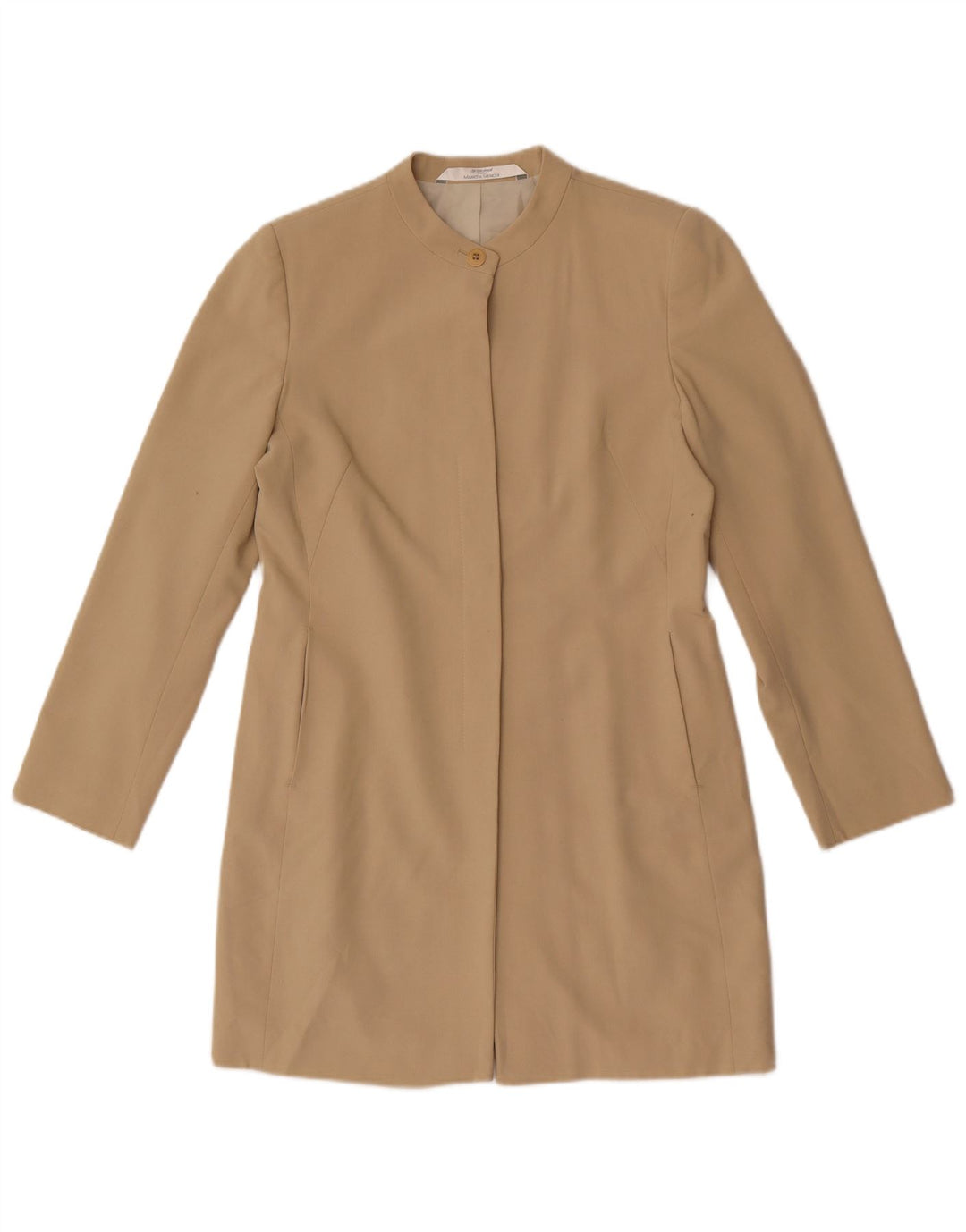 Jaqueta Blazer Longline Feminina Marks & Spencer UK 8 Poliéster Bege Pequeno