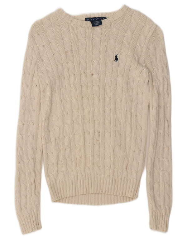 Suéter feminino Ralph Lauren com gola canoa Reino Unido 6 XS algodão branco