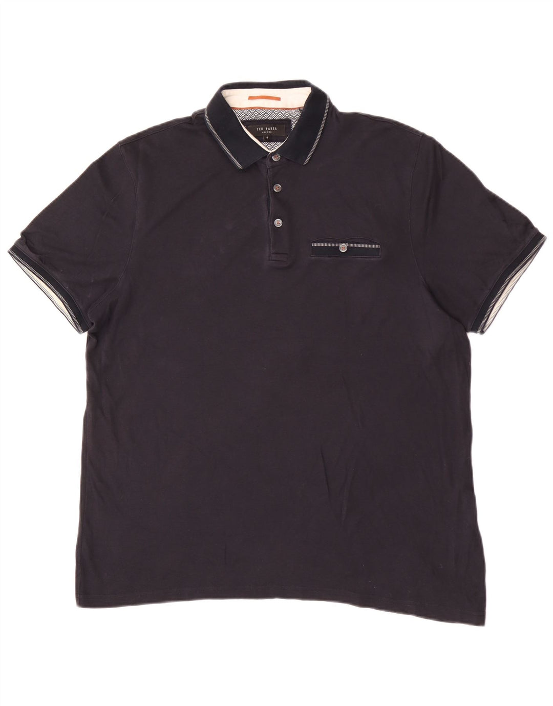 Camisa polo masculina Ted Baker tamanho 4 grande algodão azul marinho