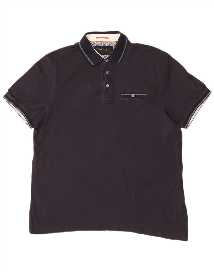 Camisa polo masculina Ted Baker tamanho 4 grande algodão azul marinho