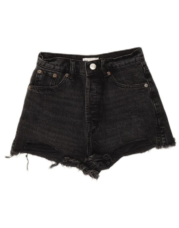Zara Shorts jeans feminino de cintura alta EU 34 2XS W24 cinza