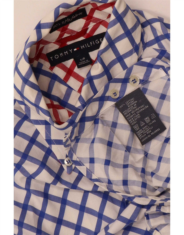 Camisa masculina Tommy Hilfiger pequena azul geométrica algodão
