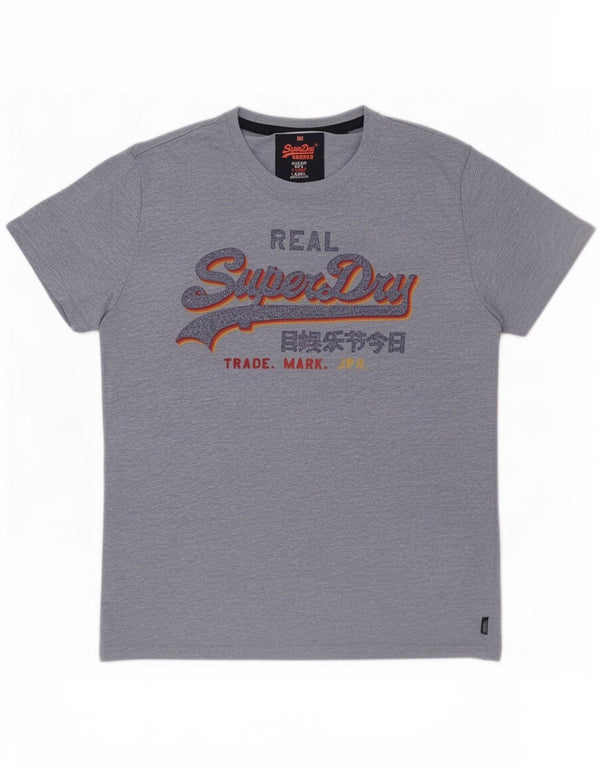 Camiseta gráfica masculina Superdry Top 2XL algodão manchado azul
