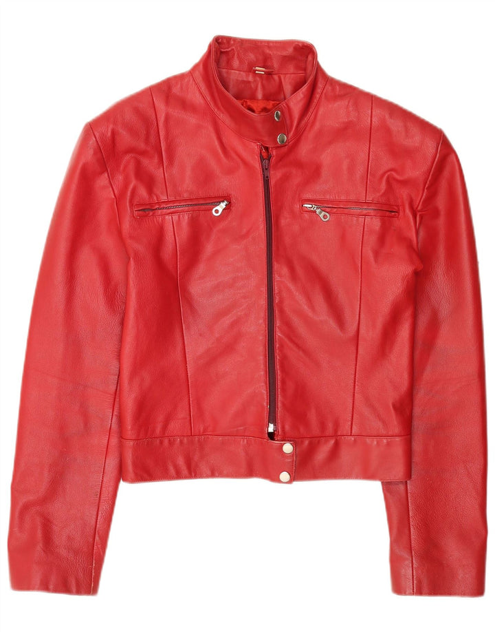Jaqueta de couro vintage feminina UK 18 XL vermelha