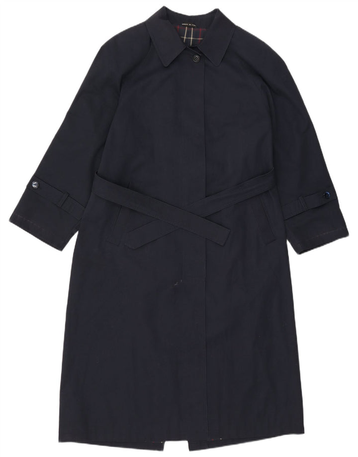 Sobretudo feminino vintage UK 16 grande poliéster azul marinho