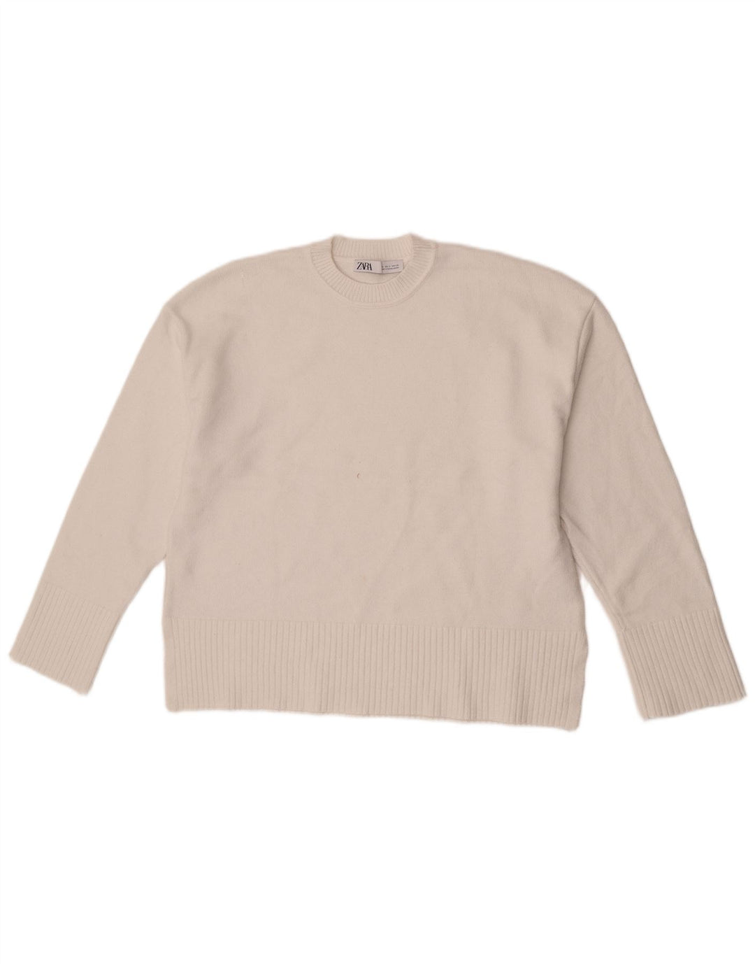 Zara Suéter feminino oversized com gola redonda Reino Unido 10 pequeno viscose branca