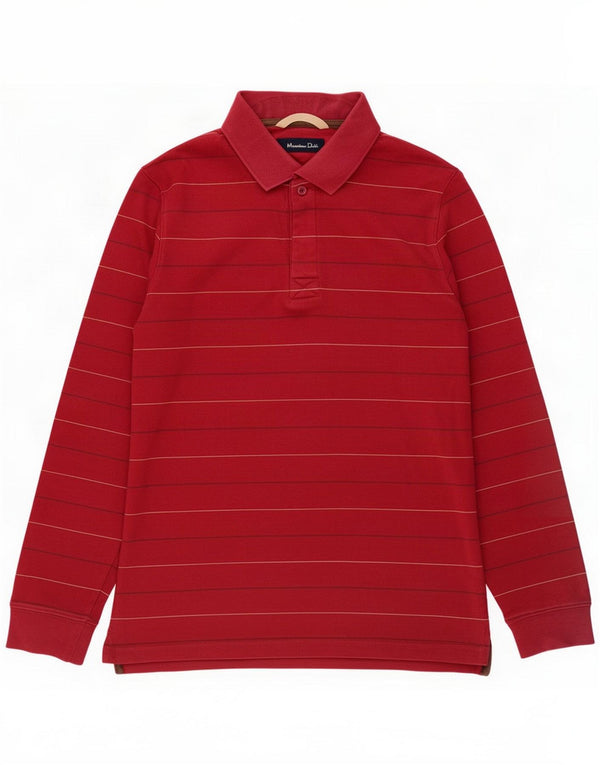 Massimo Dutti Mens Long Sleeve Polo Shirt Medium Red Striped Cotton