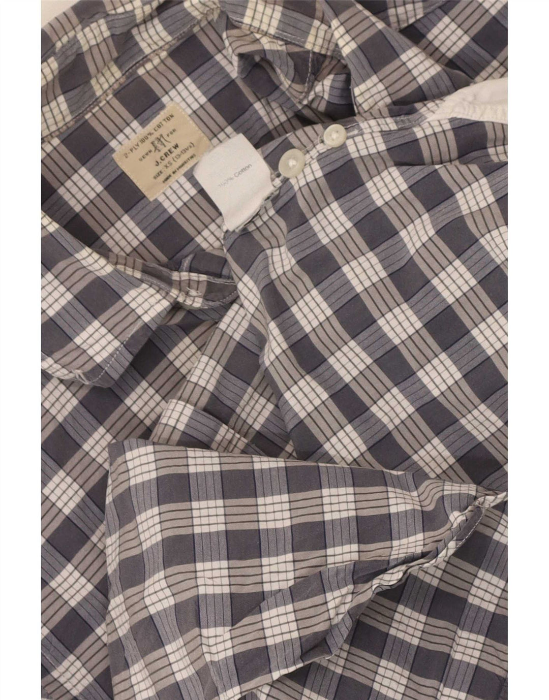 Camisa masculina J. Crew tamanho 13 1/2 XS cinza xadrez algodão