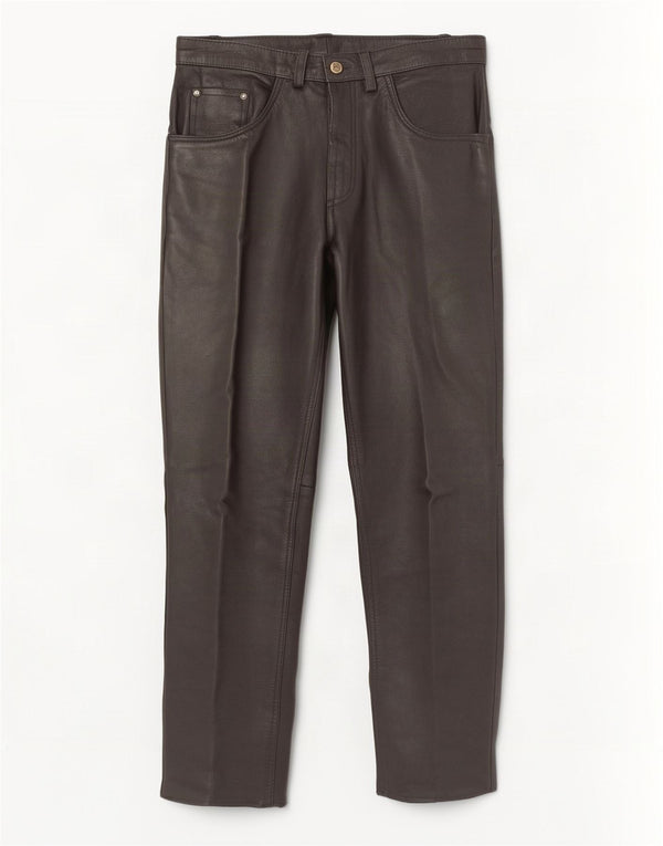 Calças de couro retas masculinas vintage W34 L31 pretas