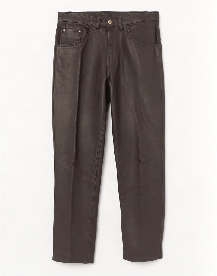 Calças de couro retas masculinas vintage W34 L31 pretas