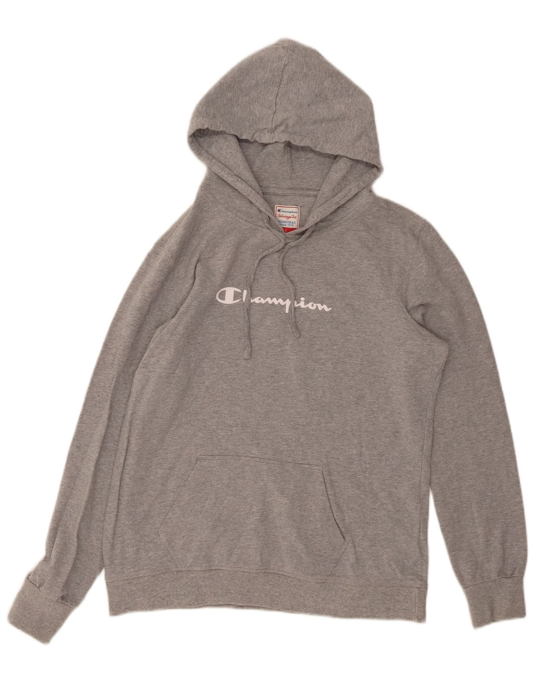 CHAMPION Suéter feminino com capuz gráfico Heritage Fit Reino Unido 14 grande cinza