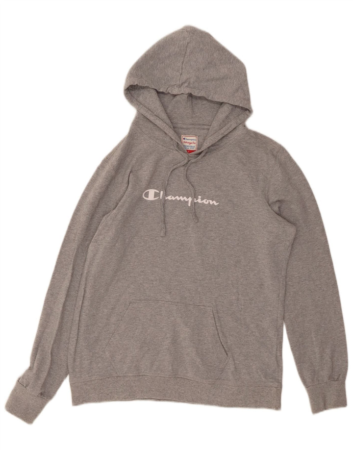 CHAMPION Suéter feminino com capuz gráfico Heritage Fit Reino Unido 14 grande cinza