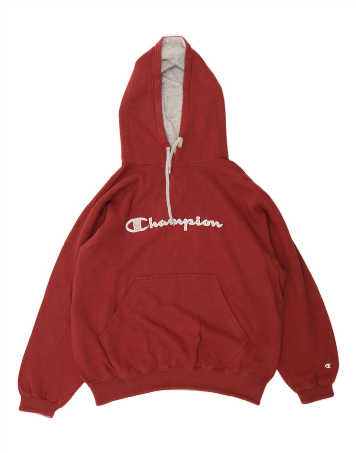 CHAMPION Mens Graphic Hoodie Jumper Large Burgundy Vintage Champion and Second-Hand Champion from Messina Hembry 
