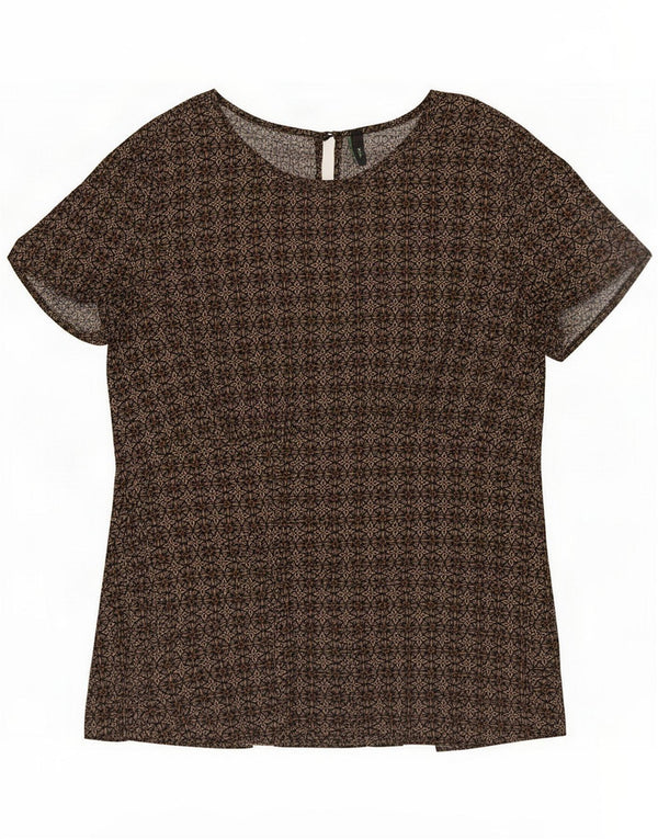 Blusa feminina com padrão abstrato Benetton UK 14 grande marrom geométrico