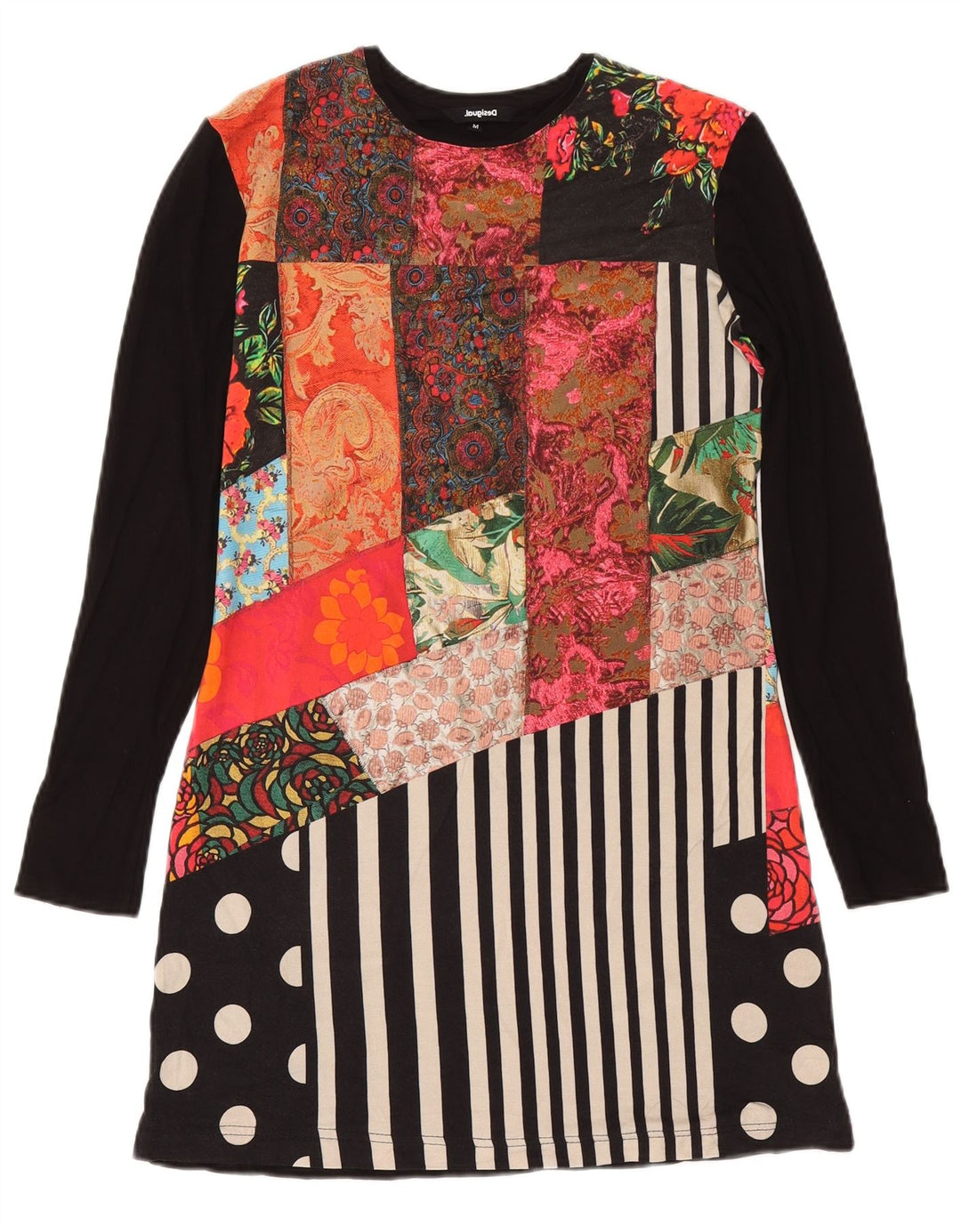 Vestido camiseta feminino de manga comprida Desigual Reino Unido 14 médio preto patchwork