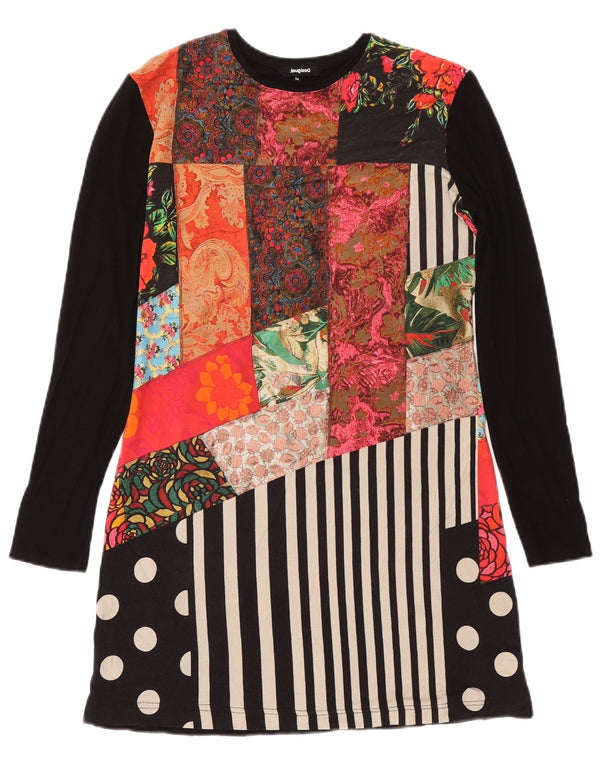 Vestido camiseta feminino de manga comprida Desigual Reino Unido 14 médio preto patchwork