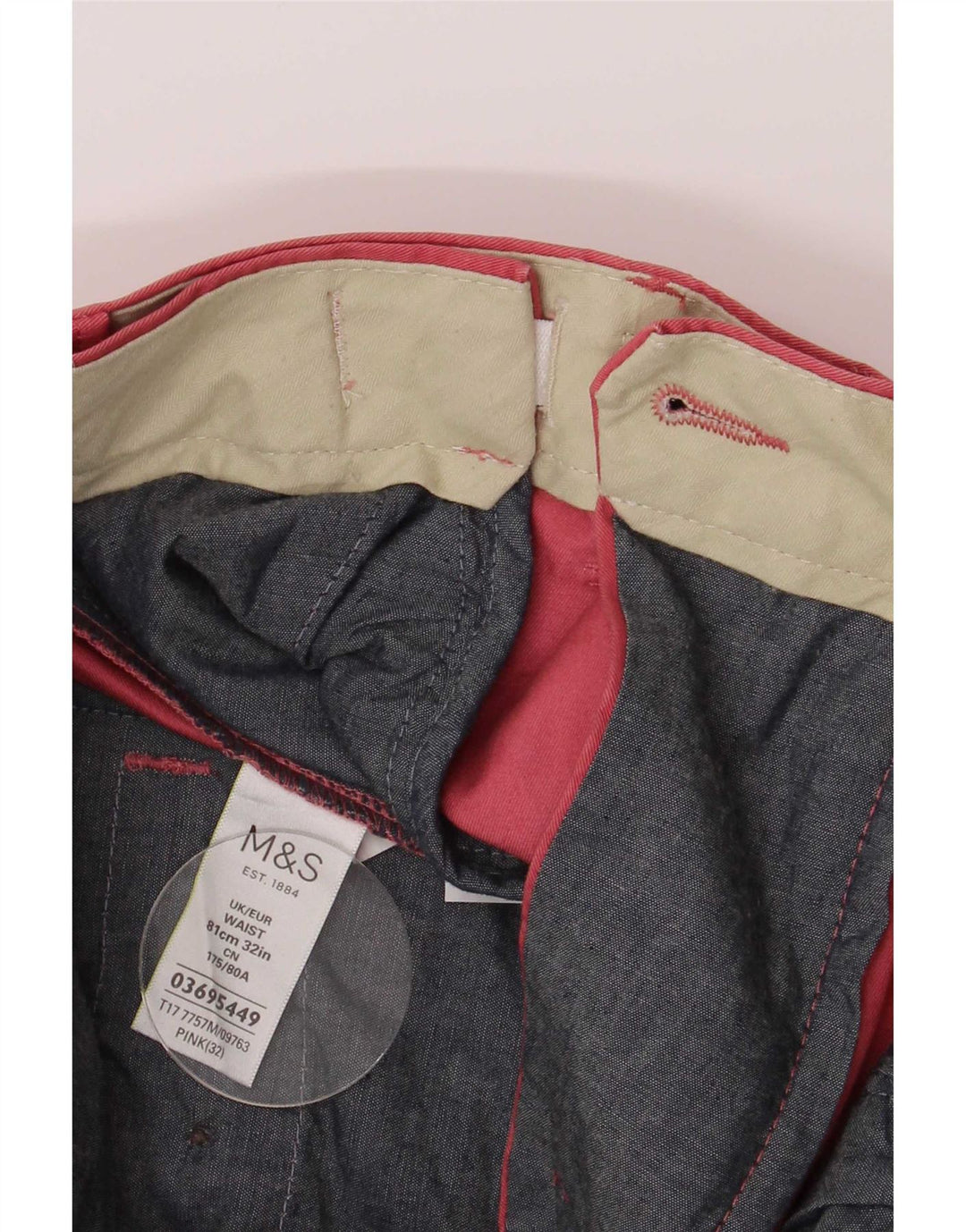 Shorts chino masculino Marks & Spencer de ajuste regular W32 algodão rosa médio