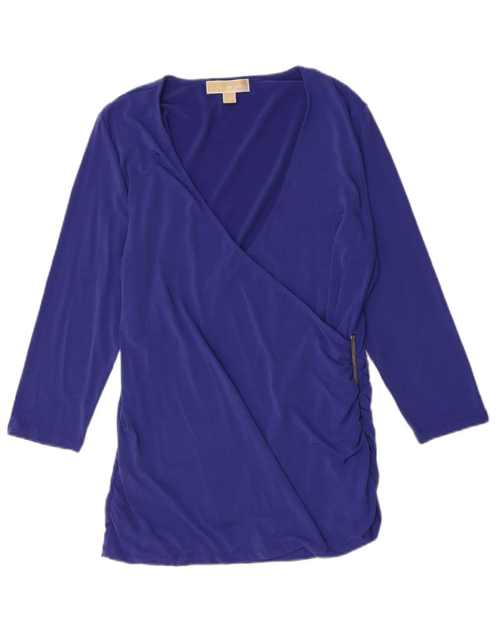 Blusa feminina de manga 3/4 Michael Kors UK 16 grande azul poliéster