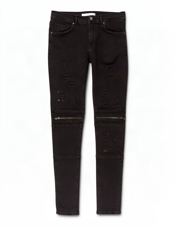 Zara Mens Jeans Skinny Distressed EU 40 Médio W31 L30 Algodão Preto